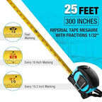 DURATECH 25FT Auto-Lock Tape Measure, Easy Read Magnetic Measuring Tape with Fractions 1/8″, Double Sided Measurement Tape with Minimum Scale 1/32″, Magnetic Hook, and Rubber Protective Casing