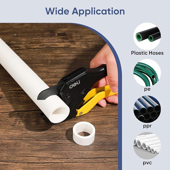DELI PVC Pipe Cutter, Up to 1-5/8", Ratchet Pipe Shears Heavy-Duty, Pex Cutting Tool for Cutting PEX, PVC, PPR Plastic Hoses and Plumbing Pipe