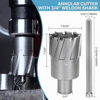 KEENTECH Carbide-Tipped Annular Cutter, 1-9/16" Diameter x 1-3/8" Depth, 3/4" Weldon Shank (2 Flat), High Speed Cutting TCT Mag Drill Bit with Pilot Pin for Harder Material, Stainless Steel, Cast Iron