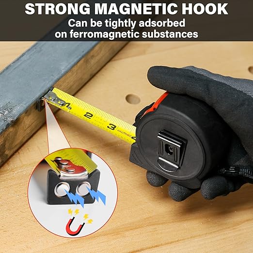HAUTMEC 25FT Tape Measure 6 Pack Bulk with Magnetic Hook & Fractions - Professional Measuring Tape for Construction, Carpentry, DIY,HTMEM25001