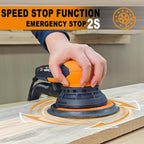 5mm Random Orbit Sander 350W, Brushless Motor, Variable Speed Electric Orbit Sander 4000-10000RPM, Sanders for Woodworking, Automatic Brake-2s, Includes 6" Backing Plate, 10 Sandpaper, 16.5FT Cable