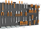 WALMANN Metal Pegboard Kit with Accessories for Wall, Garage Tools Storage Pegboard System for Garage, Workbench, Modular Peg Board Tool Organizer Board with Hooks(Black)