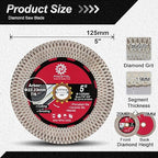 Diamond Tile Saw Blade - 5''(125mm) Cutting & Grinding Disc Wheel for Porcelain Ceramic Tile Marble Granite Artificial Stone with X Mesh Rim for Angle Grinder