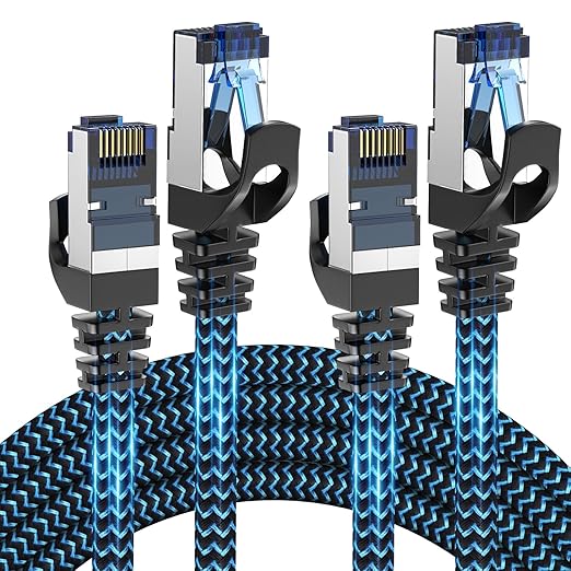 Cat8 Ethernet Cable 6 ft 2 Pack, High Speed 40Gbps 2000MHz, Braided, Blue, Compatible with Router, Modem, Laptop, PC, Gaming