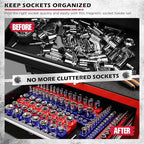 12-Piece 1/4" 3/8" 1/2"-Drive SAE & Metric Magnetic Socket Organizer Set (Holds 143 Sockets) -Detachable Tool Tray with 5mm Magnetic Base for Garage/Home(Sockets Not Included)