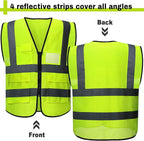 JaGely 20 Pack Reflective Safety Vests with Pockets, High Visibility Mesh Construction Vest for Men Women, Neon Yellow, Size L