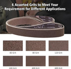 2 x 72 Inch Sanding Belts, 60/80/120/240/400/600 Grit Aluminum Oxide Metal Sanding Belts Assortment, 2x72 Grinding Belts for Knife Sharpening Metal Working, 6 Pack(2x72in)