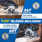 Dong Cheng Cordless Circular Saw 7-1/4-Inch 5,000 Rpm, Cutting Depth 65mm, 0-45° Adjustable, with Dust Collection Adaptor, 24T & 40T TCT Blade Included, Battery and Charger Kit (4.0Ah)