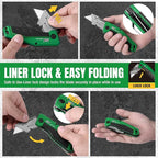 SK Folding Utility Knife with Additional Wire Cutter, Quick Change Box Cutter with Liner Lock & Belt Clip, Lightweight Aluminum Handle
