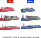 OEMTOOLS 22489 6 Pack Set Metric and SAE Magnetic Socket Organizers, Tool Box Socket Organizer for 1/4, 3/8, and 1/2 Inch Drive Sockets, Red and Blue