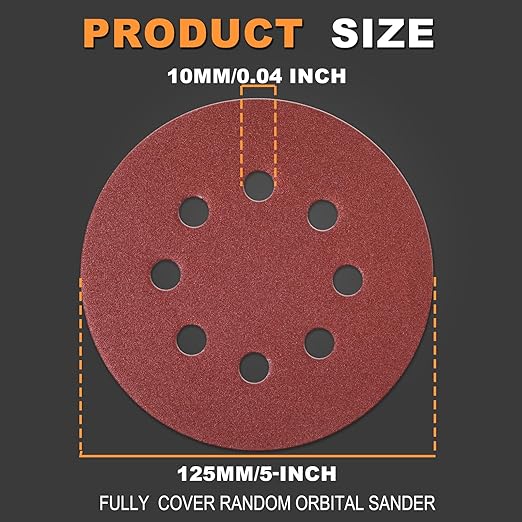100Pcs 600 Grit Sanding Discs 5 Inch 8 Hole: Woodworking/Metalworking Round Extra Fine Hook and Loop Sandpaper for Random Orbital Sander
