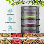 2ft Herb Drying Rack Net Mesh with Green Zippers Hydroponics,Bonus Hook Drying Rack Herbs for Plant Bud Seed, Mesh Hanging Plant Dry,Herb Dry Net for Garden (8 Layer, Zipper Style)