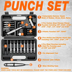 BESTNULE Punch Set, Punch Tools, Roll Pin Punch Set, Made of Solid Material Including Steel Punch and Hammer, Ideal for Machinery Maintenance with Organizer Storage Container (Without Bench Block)