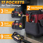 TICONN Heavy Duty Tool Bag with Multi-Pockets, Portable Tool Box Organizer Storage Bag, with Adjustable Shoulder Strap and Ergonomic Handle (Red, 14" Molded Base)