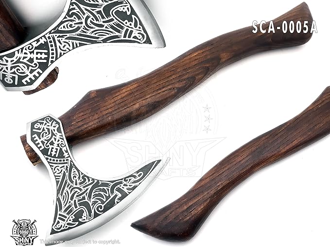 SHINY CRAFTS-Camping Axe Tomahawk Viking Bearded Axe Custom Handmade Carbon Steel Axe Valentine's Day Gift Birthday Gift for him with Premium Leather Sheath (SCA 05A)
