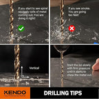 KENDO 5/16 Inch Cobalt Drill Bits (13pcs), M35 High Speed Steel, 135 Degree Tip, Jobber Length Twist Drill Bit Set for Hard Metal, Stainless Steel, Cast Iron, Wood and Plastic, with Storage Case