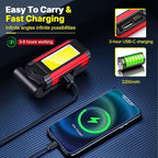 Rechargeable LED Work Light Magnetic Flashlight Portable 7 Flashlight Mode With Magnetizable Base Rotatable Stand 360° Infinitely Rotatable Type-C Charging for Camping,Car Reparing,Emergency Pack of 2