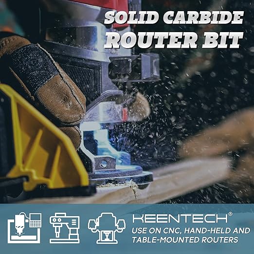 KEENTECH 1/2" Shank Upcut 2 Flute Flat Tip Sprial Router Bit for CNC Router Machine, 1/2" Cutting Diameter, 1-1/8" Cutting Depth, for Wood Cutting, Custom Furniture, Slot Mortise, Engraving, Carving