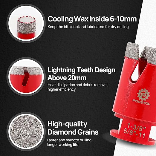 Diamond Core Drill Bit Set - 6pcs (6/8/35mm+20mm Drilling Milling Bit+35mm Beveling Chamfer Bit+HEX) Diamond Hole Saw Kit for Porcelain Ceramic Tile Marble Granite