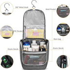 Della Gao Travel Hanging Toiletry bag for Men & Women, Water-resistant Sturdy Nylon Toiletries Organizer for Cosmetics, Makeup Brushes, Shaving Tools, Bathroom Bag, Grey