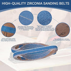 1/2x18 Inch Sanding Belts 42 Pcs 6 Grits Sizes (7 Each of 40/60/80/120/150/240 Grits) Heavy Duty Belt Sander Zirconia Belt Sander Paper for Wood, Metal, Stainless Steel, Cars, and Furniture