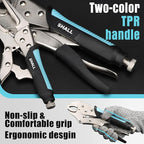 SHALL 6-Piece Locking Pliers, Vice Grips Pliers Set, 5",7" & 10" Curved Jaw Locking Pliers, 6-1/2" & 9-1/2 Long Nose Locking Pliers, 6" Locking C-Clamp, Two-Color TPR Handle, Roll Up Pouch Included
