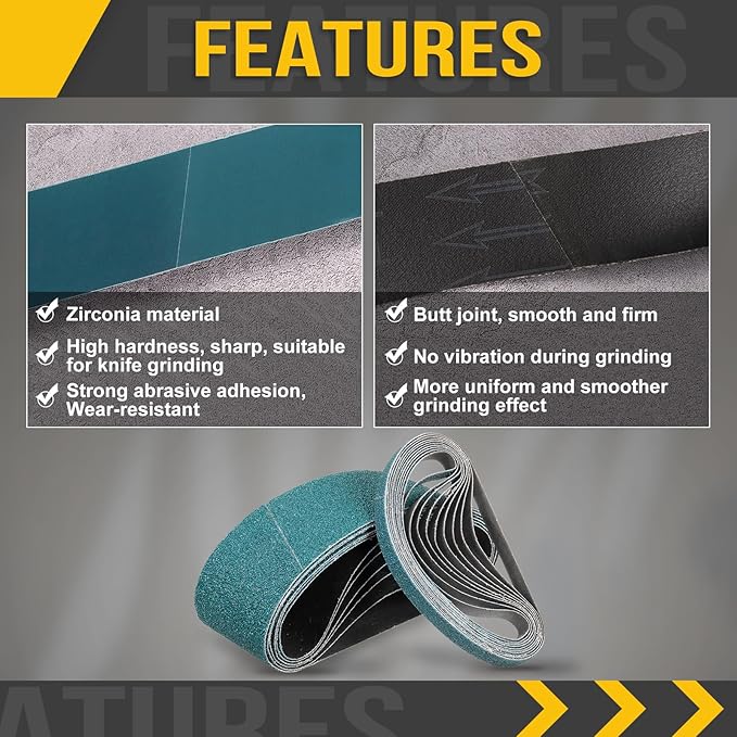 3/8 x 21 Inch Sanding Belt, 10 Pcs 40 Grit Zirconia Knife Sharpener Belts Work Sharpening for Belt Sander Knife Carving Tool Metal Working