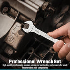 DURATECH Super-thin Open End Wrench Set, SAE(5/16" to 1-1/16") & Metric(5.5mm to 27mm), 16-Piece, Slim Spanner Wrench Set with Rolling Pouch