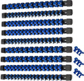 ALOANES 9 PC ABS Socket Organizer, 1/2 inch, 3/8 inch and 1/4 inch Drive Socket Rail Holders, Heavy Duty Socket Racks, Black Rails with Blue Clips