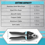 SHALL Cable Cutter, 7-1/2 inch Wire Rope Cutter Heavy Duty for Cuttng Up to 5/32", Chrome Vanadium Steel Jaw for Hard Wire Ropes, Steel Wires, Aircraft Cables, Railing, Metal Fence, Bike Bicycle Brake