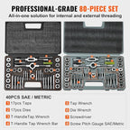 VEVOR Tap and Die Set, 80-Piece Metric and SAE Standard, Bearing Steel Taps and Dies, Essential Threading Tool for Cutting External Internal Threads, with Complete Accessories and Storage Case