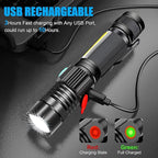 Hoxida Magnetic Flashlight USB Rechargeable, Super Bright LED Tactical Flashlight with Cob Sidelight, Waterproof, Zoomable Best Small LED Flashlight for Camping, Emergency Flashlights