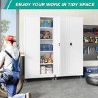 75" Tall Metal Storage Cabinet with Wheels,Rolling Garage Storage Cabinet with Lock,White Metal Cabinets with Wheels and Shelves,Tool Cabinets on Roller for Garage,Home,Office,Shop