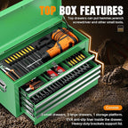 Crownland 8-Drawer Rolling Tool Chest with Wheels, Lockable 2 in 1 Detachable Tool Cabinet wit Drawers and Black Liners, Garage Top Toolbox & Bottom Storage Cart with Side Hooks(Green)