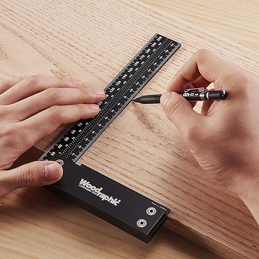 Precision Square Ruler for Measuring and Marking - Aluminum Steel Framing Tool for Professional Carpentry Use (12 Inch)