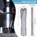 KEENTECH Carbide-Tipped Annular Cutter, 13/16" Diameter x 2" Depth, 3/4" Weldon Shank (2 Flat), High Speed Cutting TCT Mag Drill Bit with Pilot Pin for Harder Material, Stainless Steel, Cast Iron