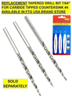 FTG USA #4 (7/64") Tungsten Carbide Tipped Countersink Drill Bit with Tapered Drill Bit, 1/4 Inch Quick Change Hex Shank and Allen Wrench