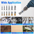 Rocaris 36 Pcs Wire End Brush for Drill with 1/4-Inch Shank, 6 Sizes Brass Coated & Carbon Steel Wire Drill Brush Set for Removal of Rust Corrosion Paint