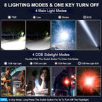 Rechargeable Magnetic Flashlights High Lumens, Super Bright LED Powerful Flashlight 8 Modes with COB Work Light, Waterproof Handheld Flash Light for Camping (2 Pc with Leather Box, Black)