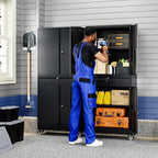 Yizosh Metal Garage Storage Cabinet with Locking Doors and Adjustable Shelves, 73" Rolling Tool Storage Cabinet with 4 Wheels and 1 Drawer for Garage,Warehouse (Black)