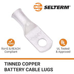 SELTERM 25pcs 8 AWG #10 Stud Marine Grade Tinned Copper Battery Cable Lugs, 8 Gauge Ring Terminals, UL Wire Lugs Electrical Battery Cable Ends, Tinned Copper Lugs Battery Terminal Connectors