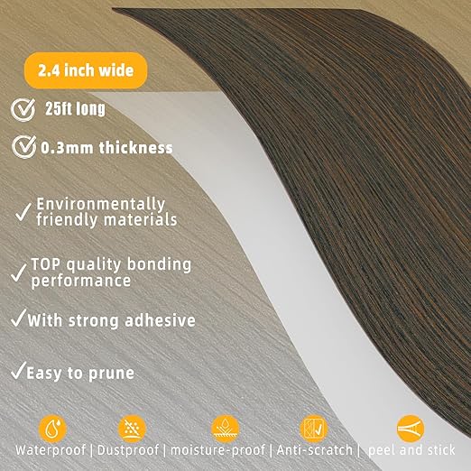 GSCIT Club Wood Grain Repair Tape, 2.4 inch X 25ft Self Adhesive Brown Walnut Grain Repair Patch for Tables, Chairs, Baseboards, Doors, Windows, Floors, Handicraft DIY.