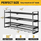 SOYEEZE Power Tool Organizer, Drill Holder Wall Mount, 4 Layers Tool Storage, Heavy Duty Garage 8 Drill Storage Shelf with Hammer/Screwdriver/Hooks Rack, Extra Large Capacity