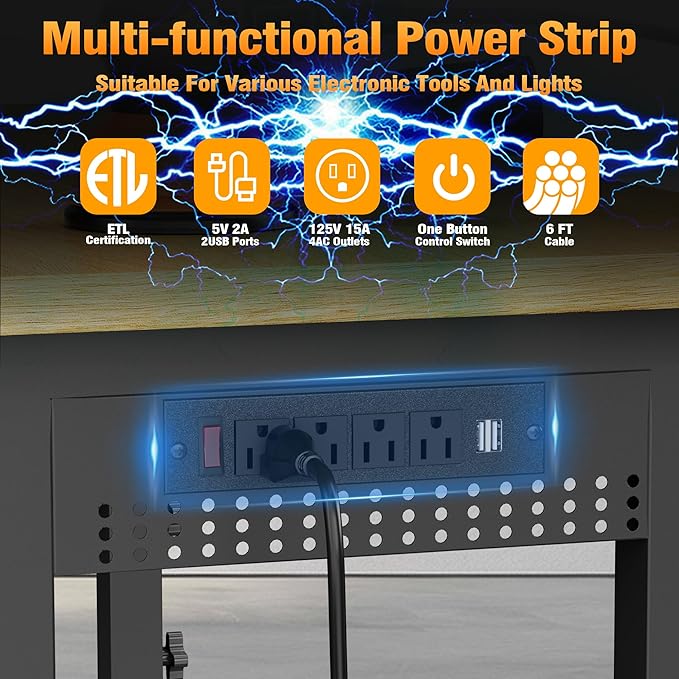 83" Heavy Duty Work Bench with Wheels, Adjustable Height 3000 Lbs Garage Workbench w/Pegboard Pad & Power Outlets, Portable Mobile Tool Work Table for Woodworking Workshop Home Office (83" L)