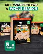 WH Natural Fire Starters for Campfires & Grill - 5lb - 185 pcs Large Box - Long-Burning Charcoal Starters - Odorless Firestarters for Outdoor Fire Pit, Fireplace - Quick Ignite