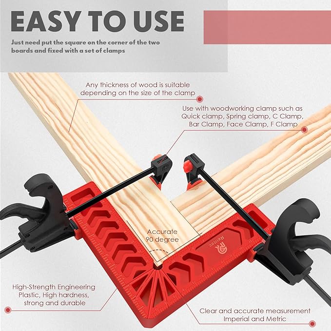 Positioning Squares, 90 Degree Corner Clamp, Right Angle Clamp Woodworking Tool, Carpentry Squares, Carpenter Tool for Picture Frames, Cabinets or Drawers, Set of 6（3" 4"6"）