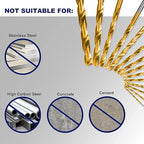 276pc Titanium Twist Drill Bit Set with S2 Bits 135° Tip High Speed Steel, Size from 1/16" up to 1/2", Ideal in Wood Cast Iron Aluminum Alloy Plastic Fiberglass, Clear Lid Case