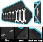 DURATECH Super-Thin Open End Wrench Set, Metric, 8-Piece, Including 5.5, 7, 8, 9, 10, 11, 12, 13, 14, 17, 19, 21, 22, 23, 24, 27 mm, Slim Spanner Set with Rolling Pouch