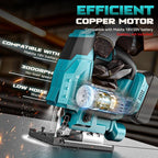 Jig Saw Compatible With Makita 18V Battery, Cordless Jigsaw Tool Brushless Motor With 6 Variable Speeds, 4 Orbital Sets, ±45° Bevel Cuts, LED Light and 6PCS Blades For Cutting (Without Battery)