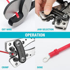 DURATECH Battery Cable Lug Crimping Tool with Wire Cutter-Wire Crimper Tools-AWG 10 8 6 4 2 1/0-Battery Terminal Crimper for Heavy Duty Wire Lugs, Copper Lugs